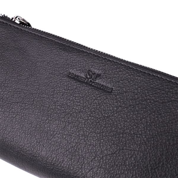 Практичный кожаный кошелек на три отделения ST Leather 23111 Черный