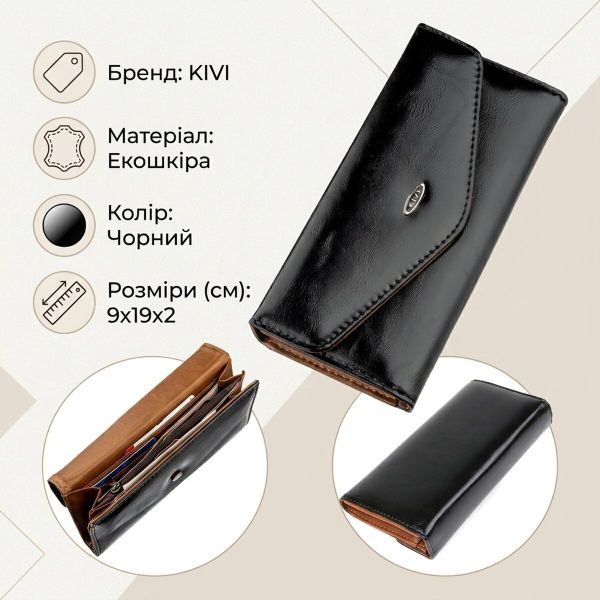 Кошелек женский из гладкой экокожи KIVI 19073 Черный