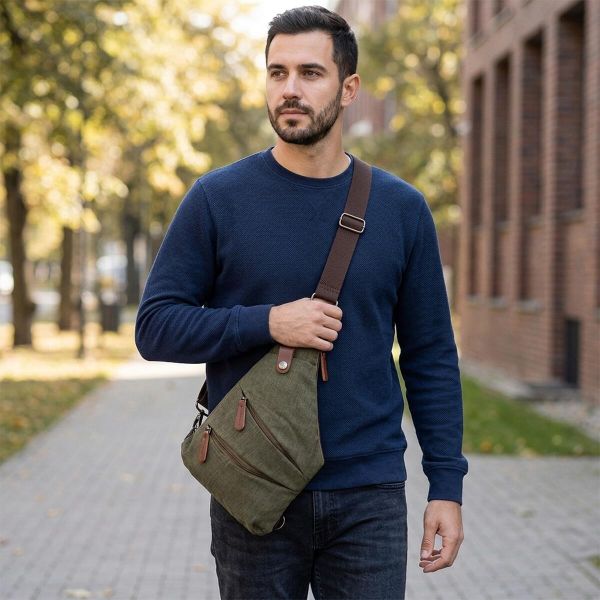 Удобная сумка через плечо для мужчин из текстиля Vintage 22197 Оливковый