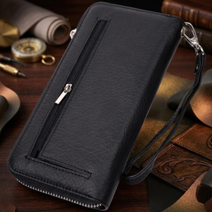 Кошелек-клатч универсальный на одно отделение из натуральной кожи ST Leather 22562 Черный