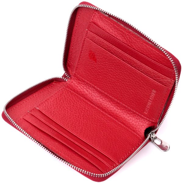 Кожаный женский кошелек на молнии с металлическим логотипом производителя ST Leather 19484 Красный