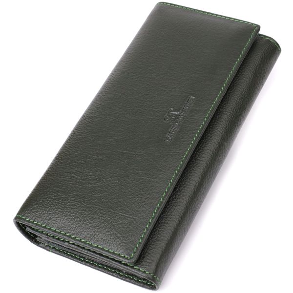 Стильный кошелек у два сложения из натуральной кожи ST Leather 23066 Зеленый