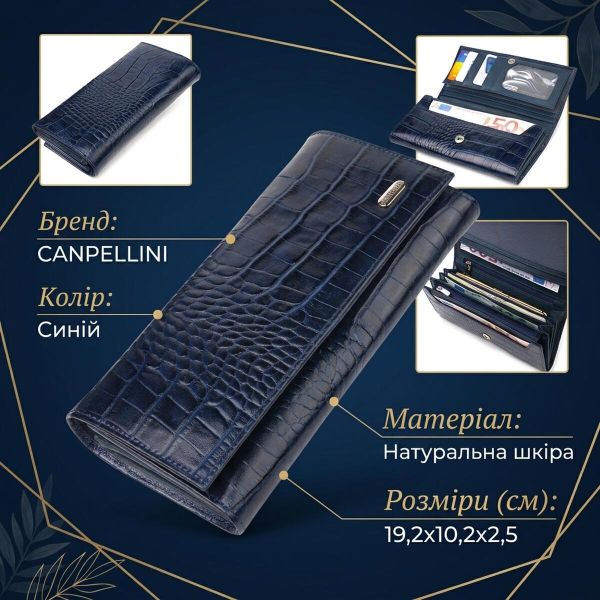 Надежный женский кошелек с монетницей из натуральной фактурной кожи CANPELLINI 21531 Синий