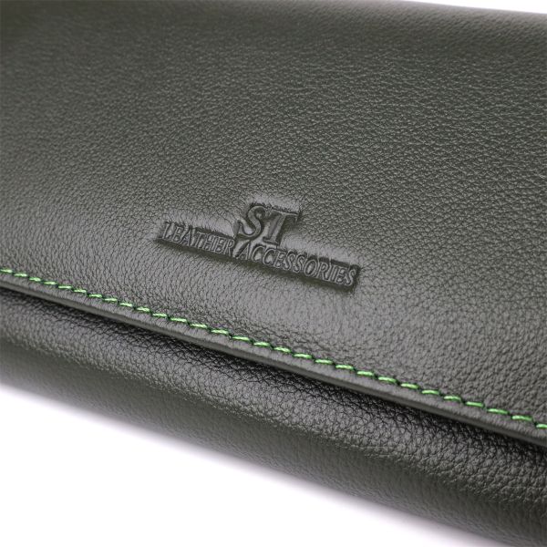 Горизонтальный кошелек у два сложения из натуральной кожи ST Leather 23067 Зеленый