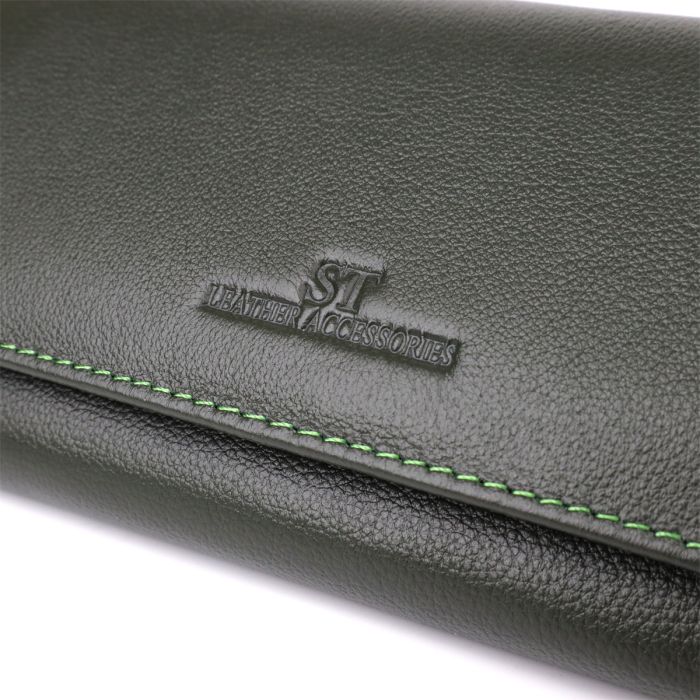 Горизонтальный кошелек у два сложения из натуральной кожи ST Leather 23067 Зеленый