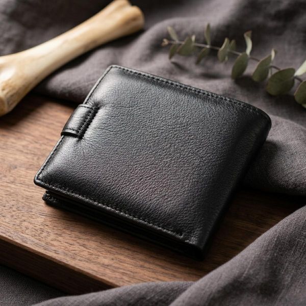 Бумажник мужской среднего размера из натуральной кожи ST Leather 22473 Черный