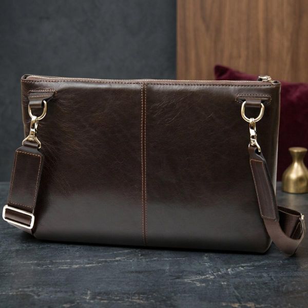 Кожаная мужская прямоугольная сумка для ноутбука GRANDE PELLE 11438 Коричневый