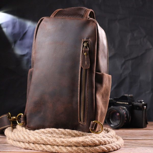 Сумка мужская через плечо из натуральной винтажной кожи 21285 Vintage Коричневая
