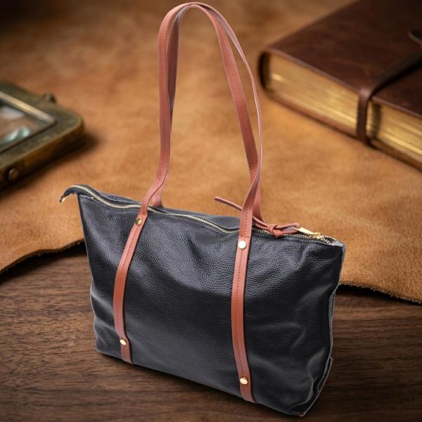 Удивительная двухцветная женская сумка из натуральной кожи Vintage 22303 Черный