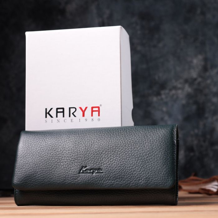 Горизонтальный женский кошелек из натуральной кожи KARYA 22852 Зеленый