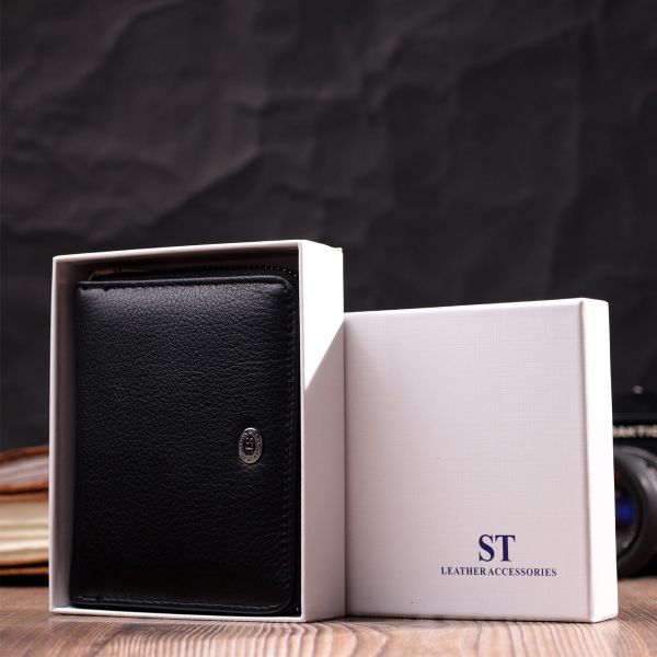 Портмоне для женщин на молнии в классическом цвете из натуральной кожи ST Leather 19488 Черный
