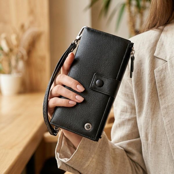Лаконичный женский вертикальный кошелек-клатч из натуральной кожи ST Leather 22537 Черный