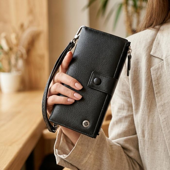Лаконичный женский вертикальный кошелек-клатч из натуральной кожи ST Leather 22537 Черный