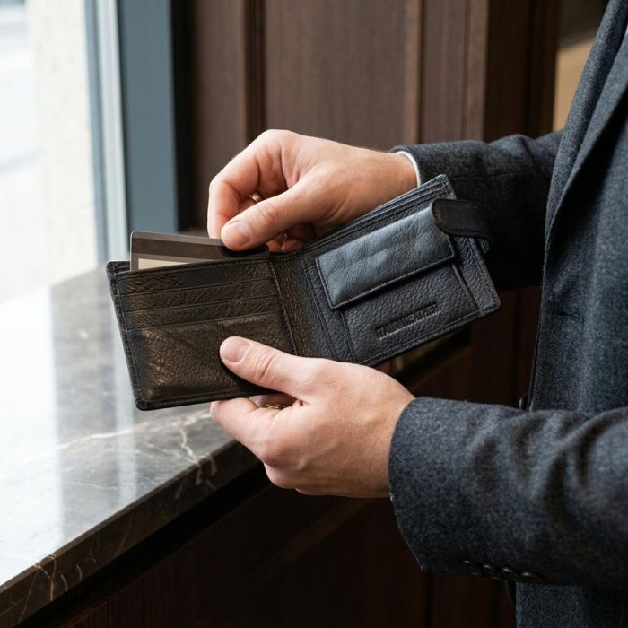 Мужской бумажник удобного размера из натуральной кожи ST Leather 22471 Черный
