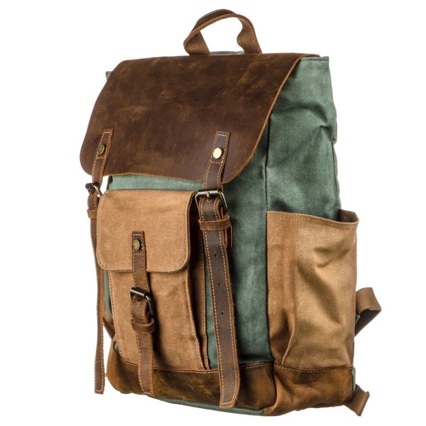 Рюкзак с боковыми карманами canvas Vintage 20112 Светло-серый