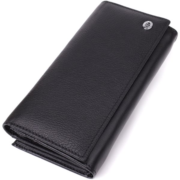 Функциональный женский кошелек на магнитах из натуральной кожи ST Leather 23112 Черный