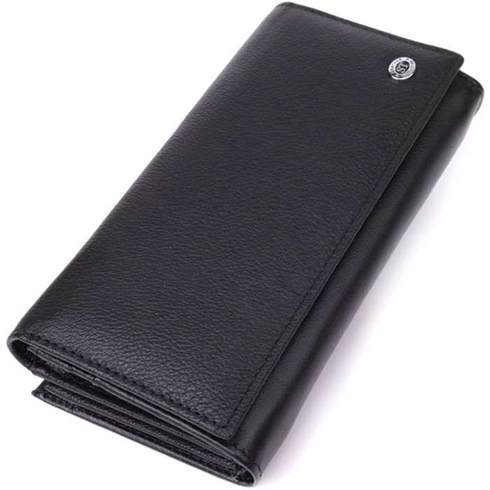 Функциональный женский кошелек на магнитах из натуральной кожи ST Leather 23112 Черный