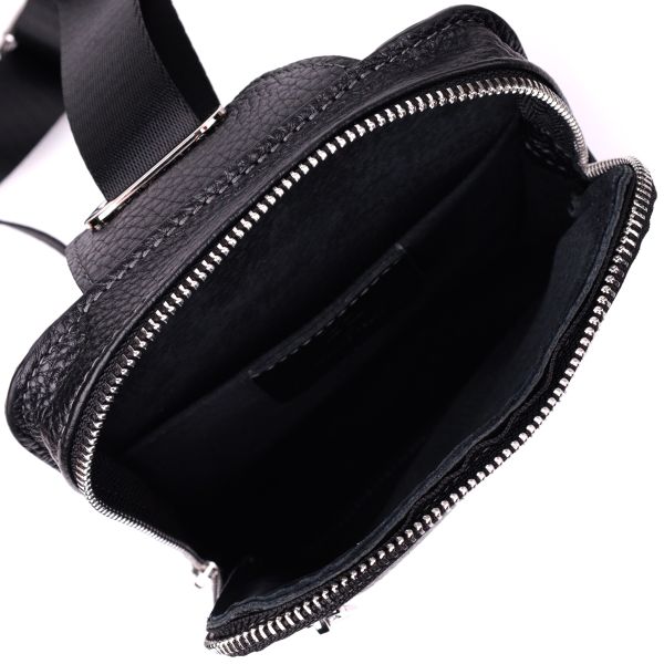 Прямоугольная сумка бананка из качественной натуральной кожи GRANDE PELLE 22877 Черный