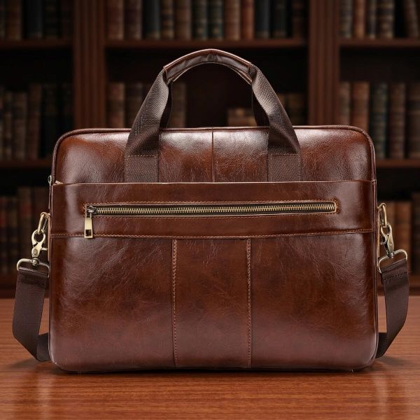 Деловая мужская сумка из зернистой кожи Vintage 14836 Коричневая