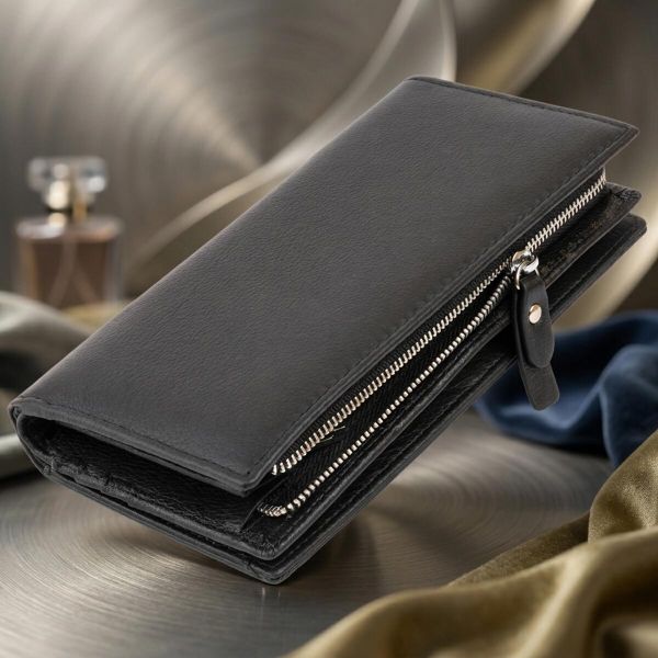Вертикальний гаманець шкіряний жіночий ST Leather 19274 Чорний