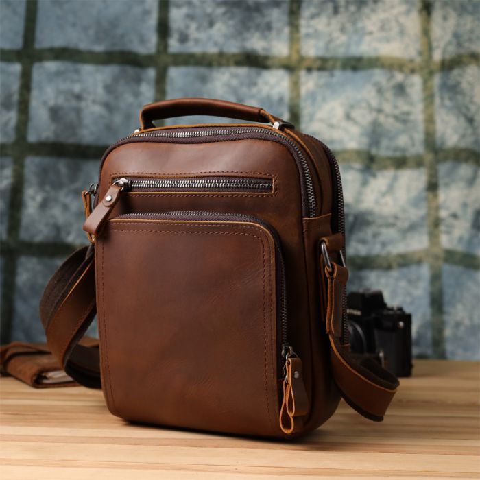 Мужская деловая сумка с ручкой для переноса в руке из натуральной кожи Vintage 23033 Коричневый