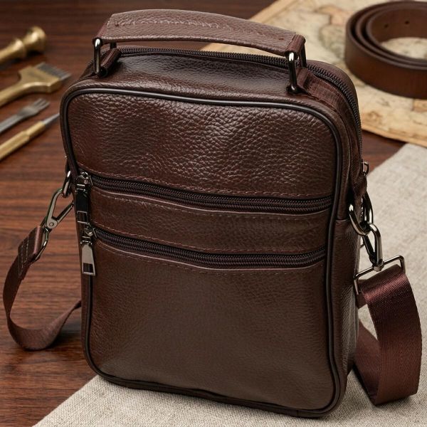 Стильний чоловічий месенджер з натуральної шкіри Vintage 21949 Коричневий