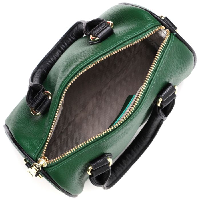 Кожаная сумка бочонок с темными акцентами Vintage 22351 Зеленая