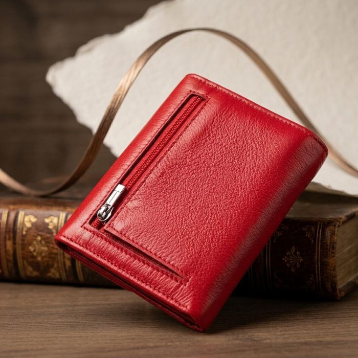 Яскравий жіночий гаманець із монетницею із натуральної шкіри ST Leather 19482 Червоний