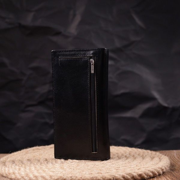 Надежный мужской бумажник из натуральной гладкой кожи в два сложения ST Leather 19414 Черный