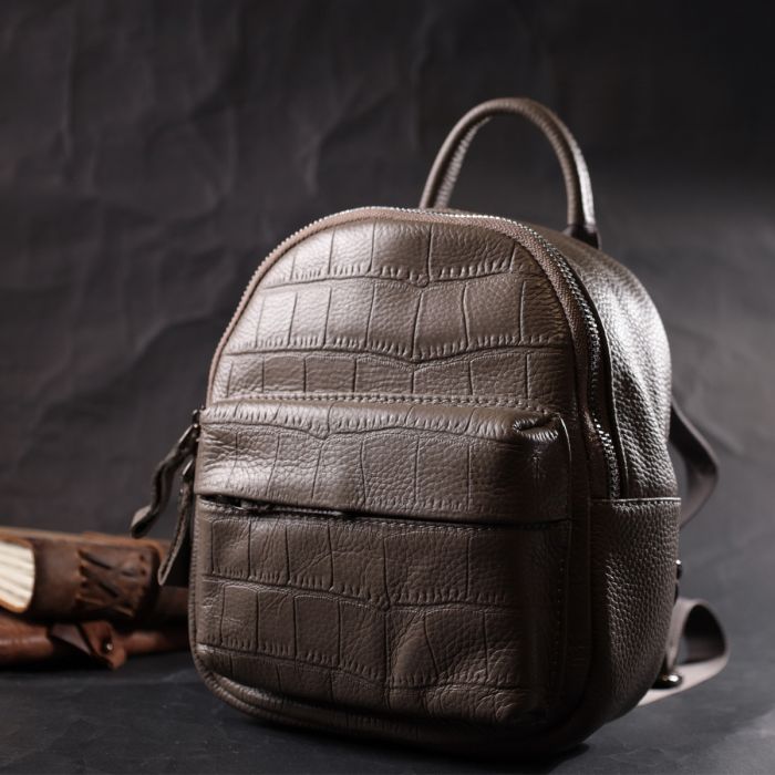 Женский компактный стильный рюкзак из натуральной кожи Vintage 22435 Серый