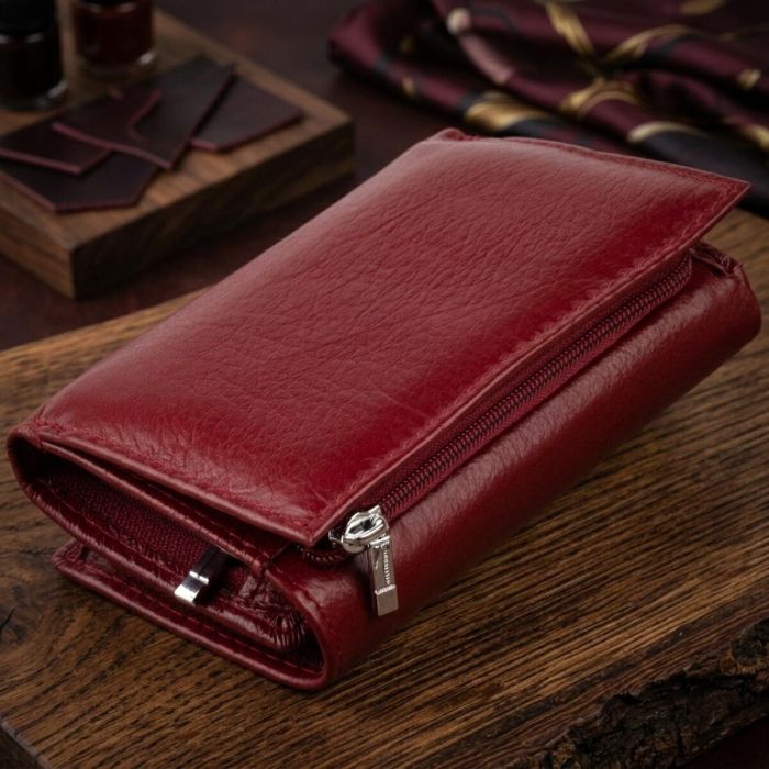 Горизонтальне портмоне зі шкіри жіноче на магніті ST Leather 19333 Бордове