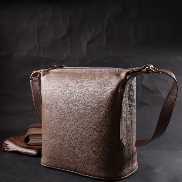 Практичная женская сумка с одной длинной ручкой из натуральной кожи Vintage 22306 Бежевая