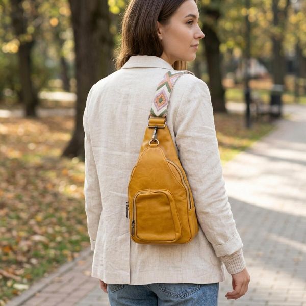 Яркая женская сумка из экокожи с акцентом на текстильную лямку Vintage 22775 Желтый