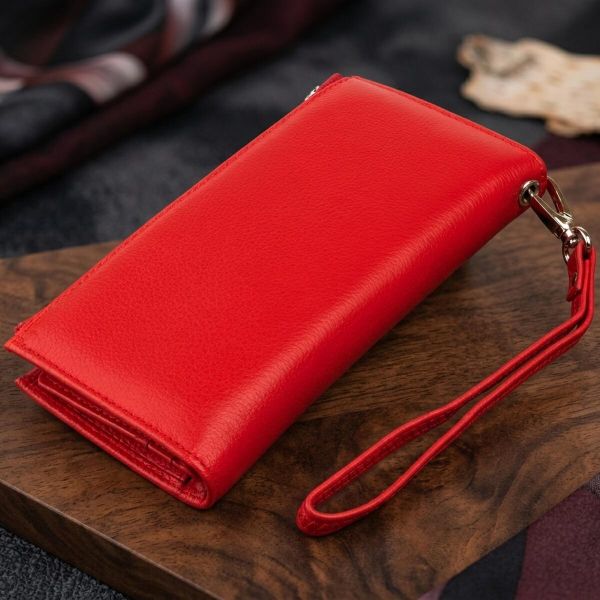 Оригинальный кошелек кожаный женский на хлястике с кнопкой ST Leather 19281 Красный