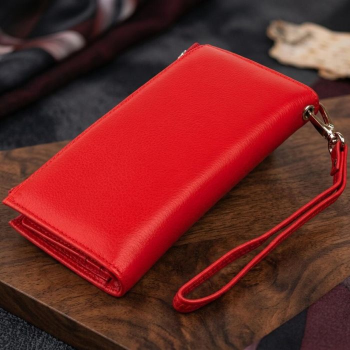 Оригинальный кошелек кожаный женский на хлястике с кнопкой ST Leather 19281 Красный