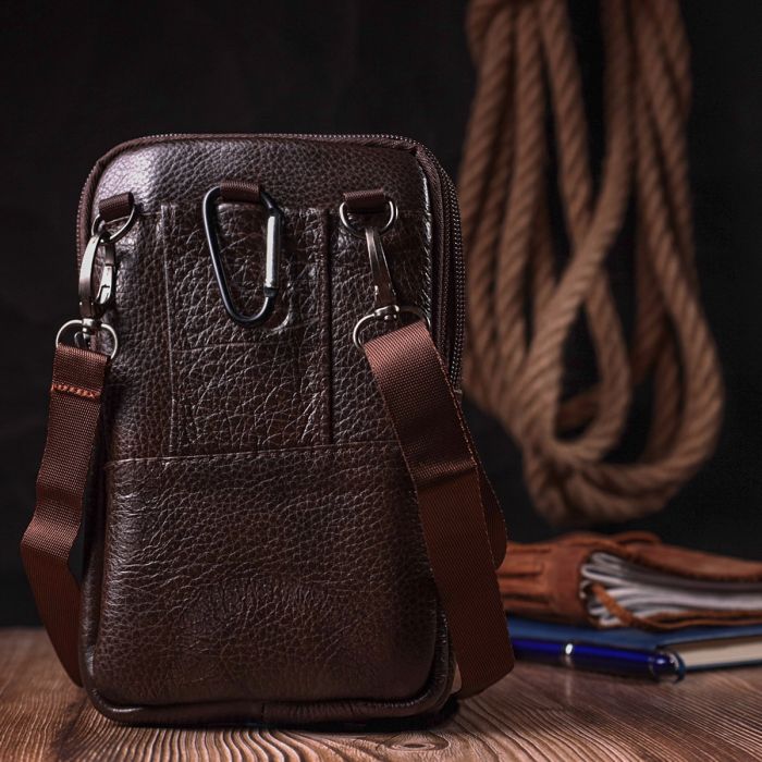 Компактная мужская сумка на пояс из натуральной кожи Vintage 22141 Коричневый