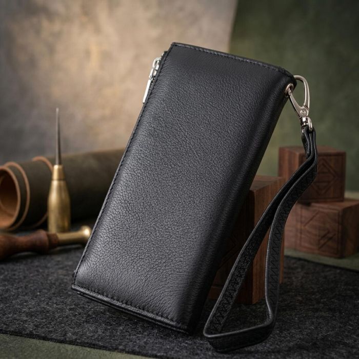 Лаконичный женский вертикальный кошелек-клатч из натуральной кожи ST Leather 22537 Черный