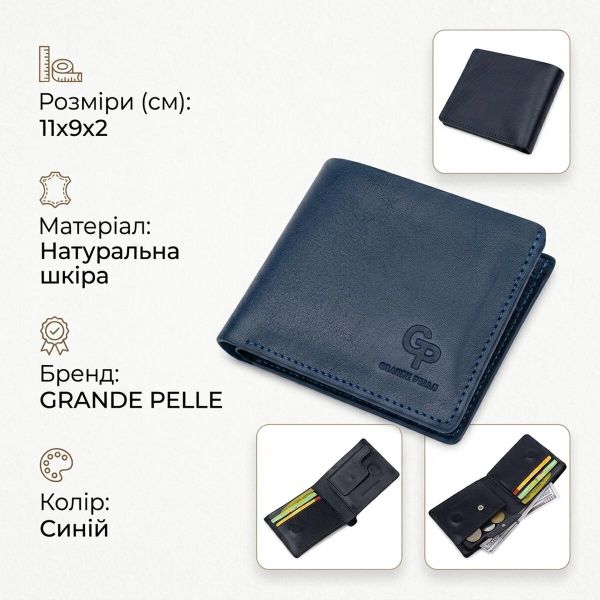 Кожаное мужское стильное портмоне GRANDE PELLE 11552 Синий