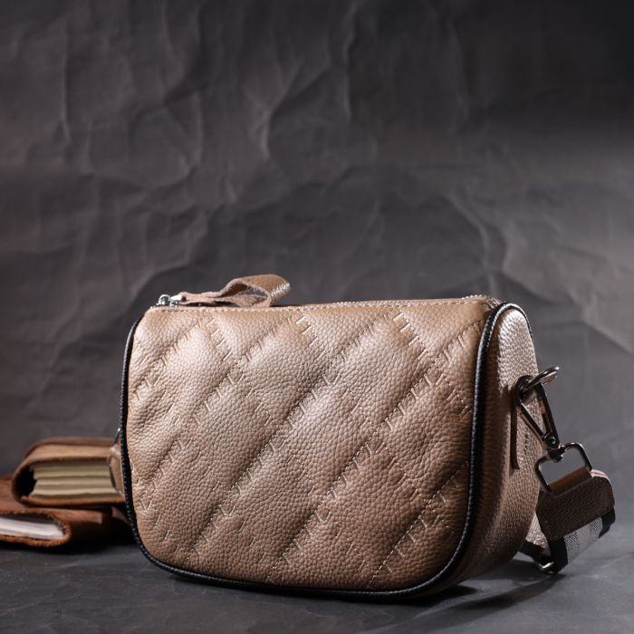 Полукруглая сумка кросс-боди для женщин из натуральной кожи Vintage 22392 Бежевая