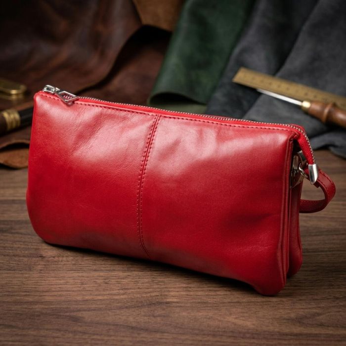Яркий женский клатч из натуральной кожи GRANDE PELLE 11670 Красный