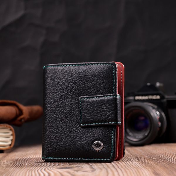 Вертикальный небольшой женский кошелек из натуральной кожи ST Leather 19436 Черный
