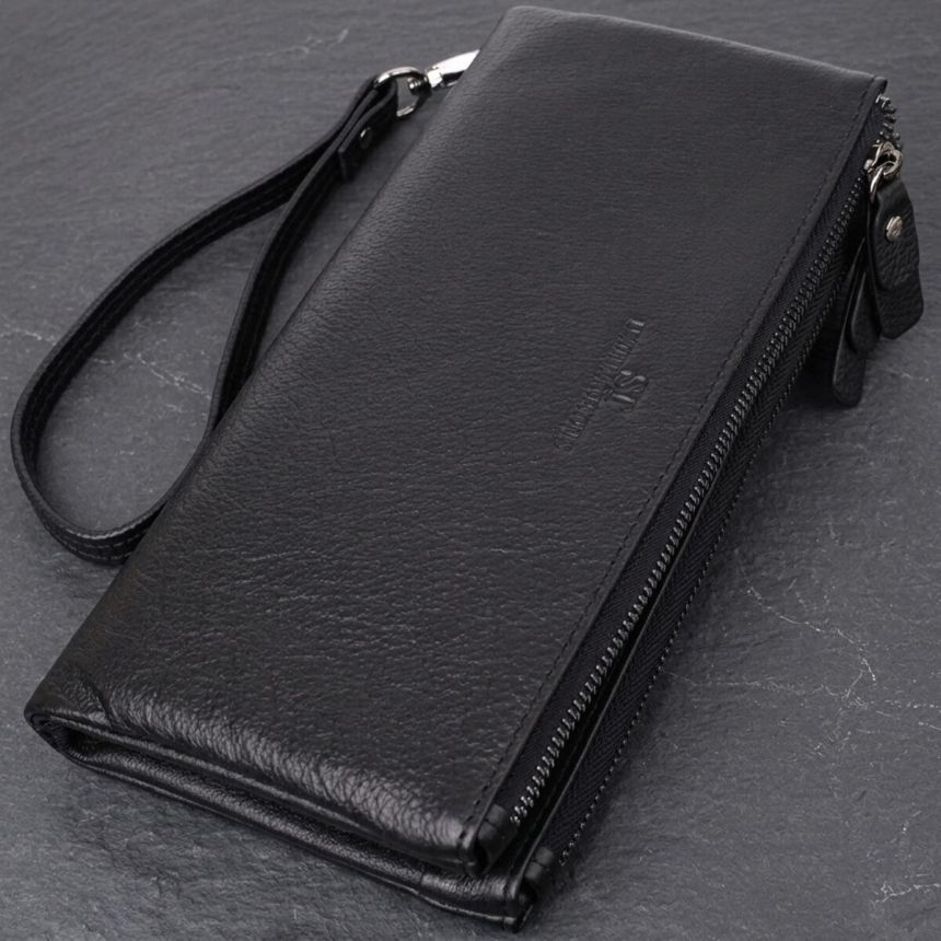 Практичный кожаный кошелек на три отделения ST Leather 23111 Черный