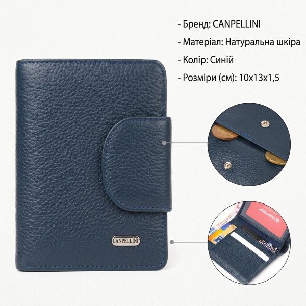 Интересный вертикальный кошелек из натуральной кожи CANPELLINI 21675 Синий