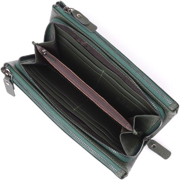 Красивый кожаный кошелек на три отделения ST Leather 23110 Зеленый