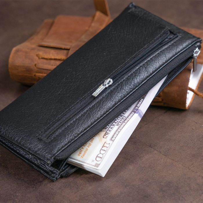 Горизонтальный тонкий кошелек из кожи унисекс ST Leather 19324 Черный
