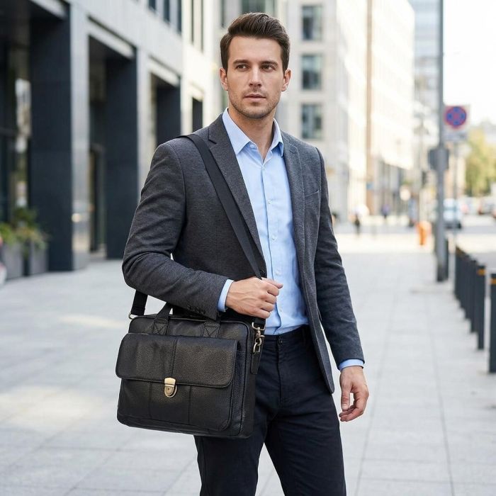Портфель чоловічий шкіряний з замком Vintage 14801 Чорний