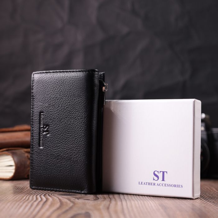 Кожаный женский кошелек в три сложения ST Leather 22488 Черный