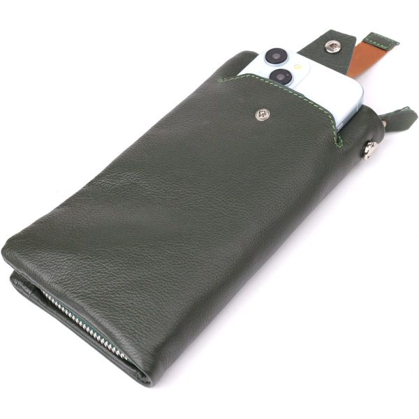 Стильный кошелек-клатч для женщин с отделением под телефон ST Leather 23103 Зеленый