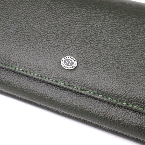 Горизонтальный кошелек с карманом для телефона из натуральной кожи ST Leather 23068 Зеленый