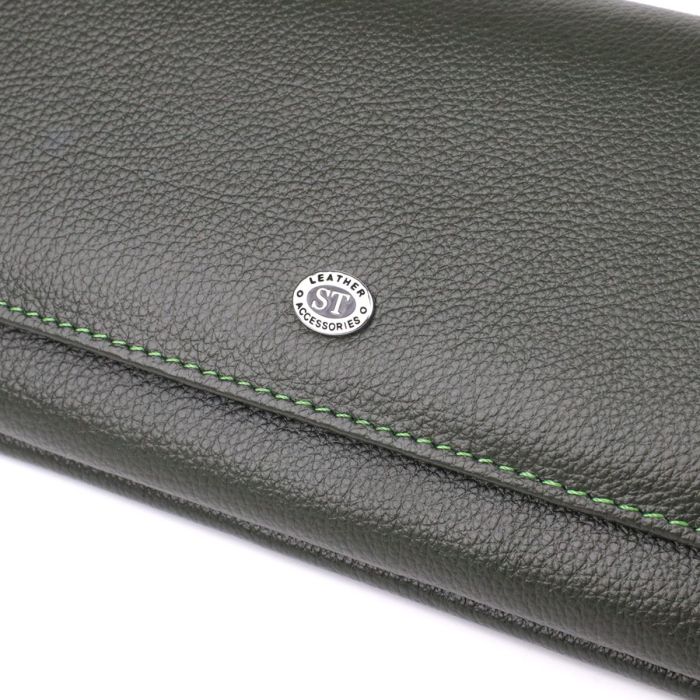 Горизонтальный кошелек с карманом для телефона из натуральной кожи ST Leather 23068 Зеленый